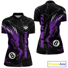 Load image into Gallery viewer, Custom Women&#39;s Dragon Billiard Shirt – Black And Purple 8 Ball Pool Team Jersey Polo &amp; Quarter Zip TDM4065