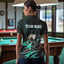 Load image into Gallery viewer, Turquoise Funny Skull 8 Ball Pool Shirt For Women Custom Billiard Team Jersey Polo &amp; 1/4 Zip TDM4424