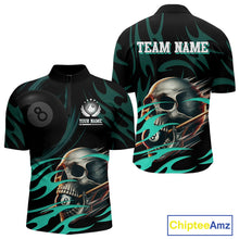 Load image into Gallery viewer, Turquoise Funny Skull 8 Ball Pool Shirt For Men Custom Billiard Team Jersey Polo &amp; 1/4 Zip TDM4424