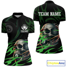 Load image into Gallery viewer, Green Funny Skull 8 Ball Pool Shirt For Women Custom Billiard Team Jersey Polo &amp; 1/4 Zip TDM4425