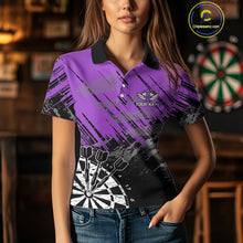 Load image into Gallery viewer, Purple Grunge Darts Shirts For Women Custom Darts Jerseys With Pocket Option TDM4856