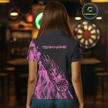 Load image into Gallery viewer, Black And Pink Flame Fire Darts Polo &amp; Quarter Zip Custom Dart Shirt For Women Dart Jerseys TDM4858