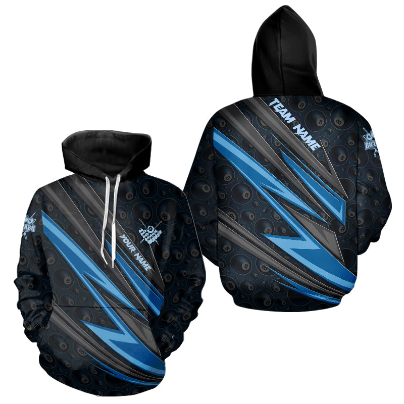 Black And Blue 8 Ball Pattern Billiard Hoodie For Pool Player Custom 8 Ball Pool Hoodie Team Jersey TDM0410