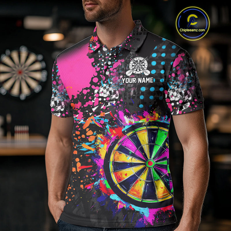 Personalized Colorful Grunge Funny Darts Shirt For Men Custom Darts Jersey Team Polo & 1/4 Zip TDM5068