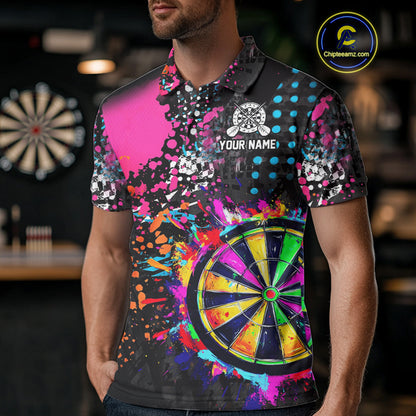 Personalized Colorful Grunge Funny Darts Shirt For Men Custom Darts Jersey Team Polo & 1/4 Zip TDM5068