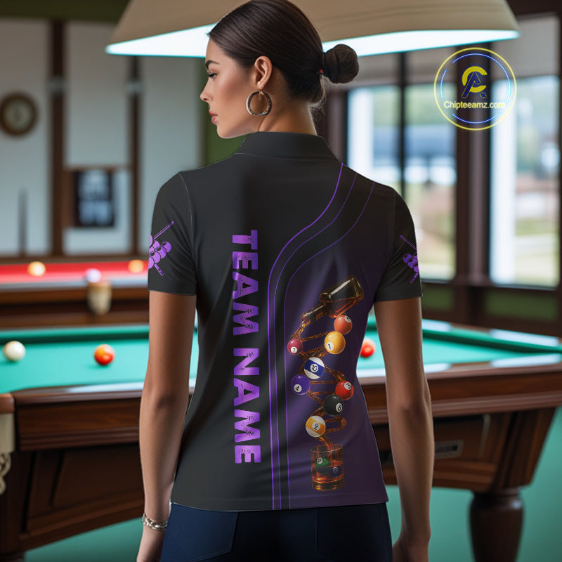 Funny DNA Wine Billiard Shirt For Women Custom Pool Team Shirts, Billiard Jersey Polo & Zip |Purple TDM5284
