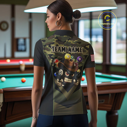 Personalized Green Camo Funny 8 Ball Billiard Shirt For Women Custom Pool Team Jersey Polo & 1/4 Zip TDM5287