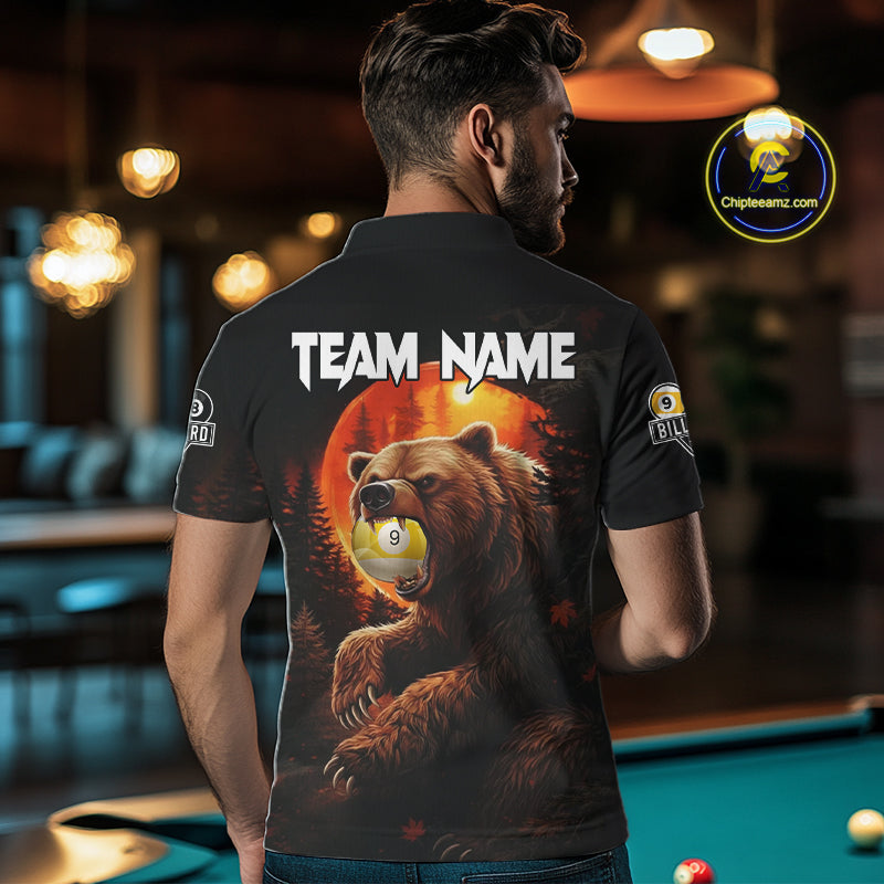 Personalized 8 Ball & 9 Ball Bear Billiard Shirt For Men Custom Pool Team Jersey Polo & 1/4 Zip TDM5549