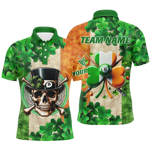 Billiard St Patrick's Day Funny Skull Custom Shamrock Men Polo Shirt, Patrick Lucky Billiard Shirts TDM0981