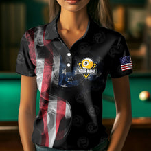Load image into Gallery viewer, Personalized Vintage Smoke US Flag Billiard Shirts For Women, 9 Ball Pool Patriotic Billiard Jerseys TDM3633