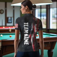 Load image into Gallery viewer, Personalized Vintage Smoke US Flag Billiard Shirts For Women, 9 Ball Pool Patriotic Billiard Jerseys TDM3633