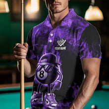 Load image into Gallery viewer, Personalized Purple Funny 8 Ball Pool Flame Men&#39;s Billiard Shirts, Billiard Team Shirts Pool Jerseys TDM3782