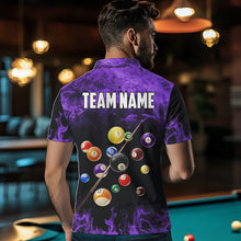 Load image into Gallery viewer, Personalized Purple Funny 8 Ball Pool Flame Men&#39;s Billiard Shirts, Billiard Team Shirts Pool Jerseys TDM3782