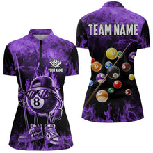 Load image into Gallery viewer, Personalized Purple Funny 8 Ball Pool Flame Women&#39;S Billiard Shirts, Billiard Team Shirts Pool Jerseys TDM3782