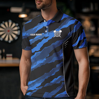 Blue Camo Darts Shirts With Pocket Option For Men Custom Darts Team Jersey TDM3786