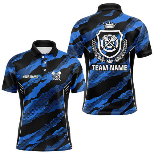 Blue Camo Darts Shirts With Pocket Option For Men Custom Darts Team Jersey TDM3786
