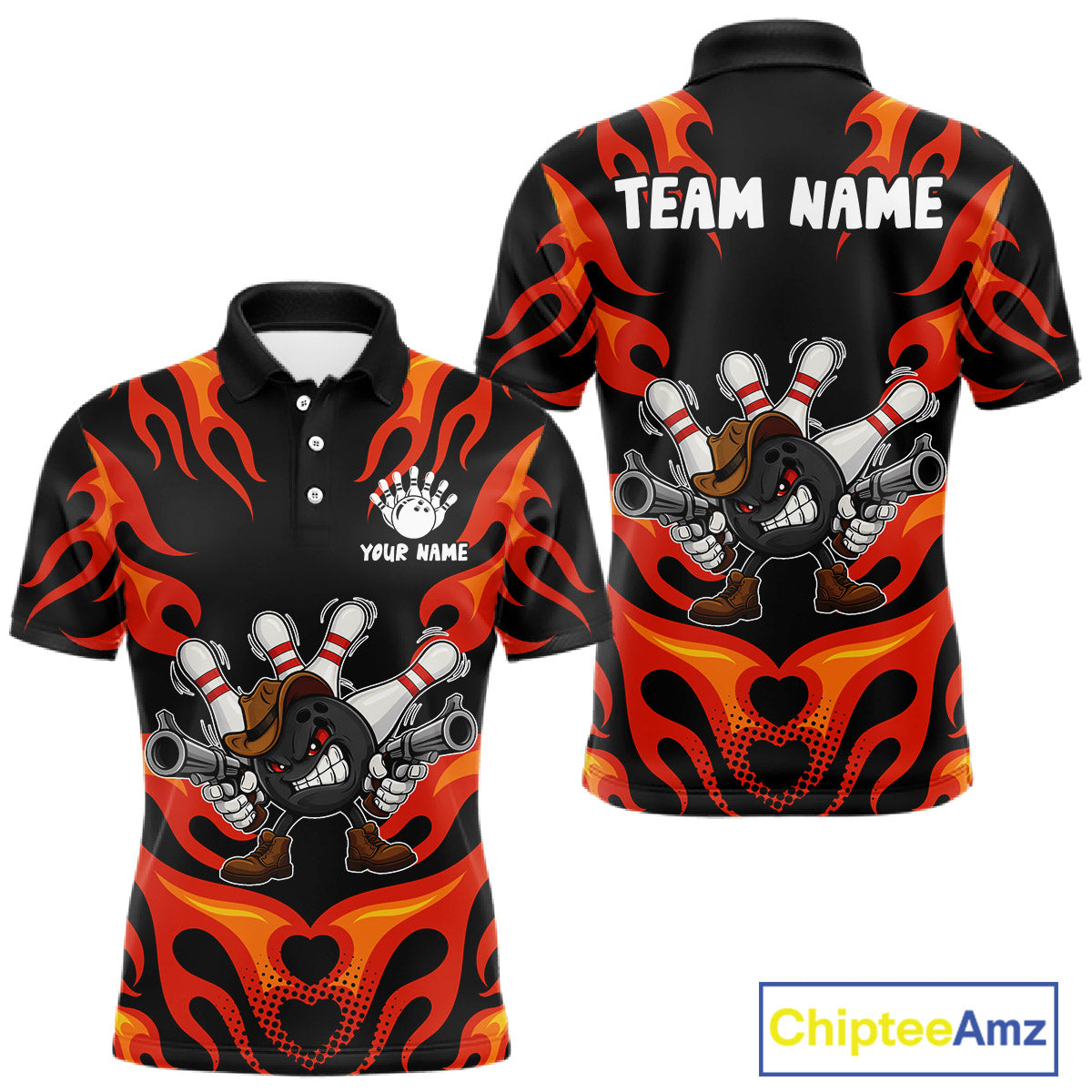 Personalized Orange Funny Flame Bowling Shirt For Men, Fire Bowling Team Jersey Polo & 1/4 Zip TDM6163