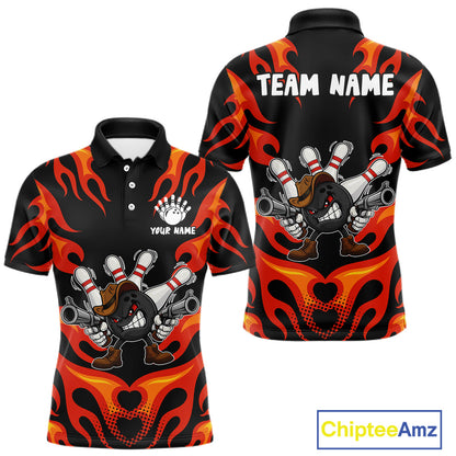 Personalized Orange Funny Flame Bowling Shirt For Men, Fire Bowling Team Jersey Polo & 1/4 Zip TDM6163