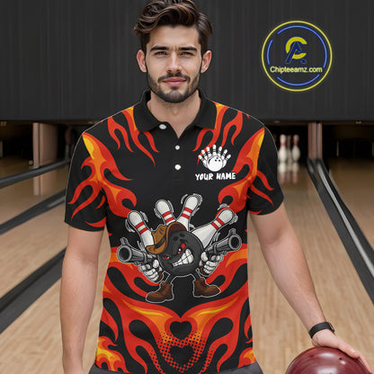 Personalized Orange Funny Flame Bowling Shirt For Men, Fire Bowling Team Jersey Polo & 1/4 Zip TDM6163