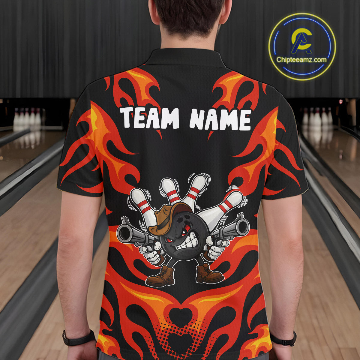 Personalized Orange Funny Flame Bowling Shirt For Men, Fire Bowling Team Jersey Polo & 1/4 Zip TDM6163