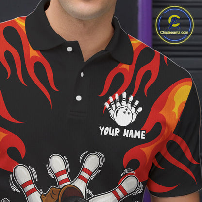 Personalized Orange Funny Flame Bowling Shirt For Men, Fire Bowling Team Jersey Polo & 1/4 Zip TDM6163