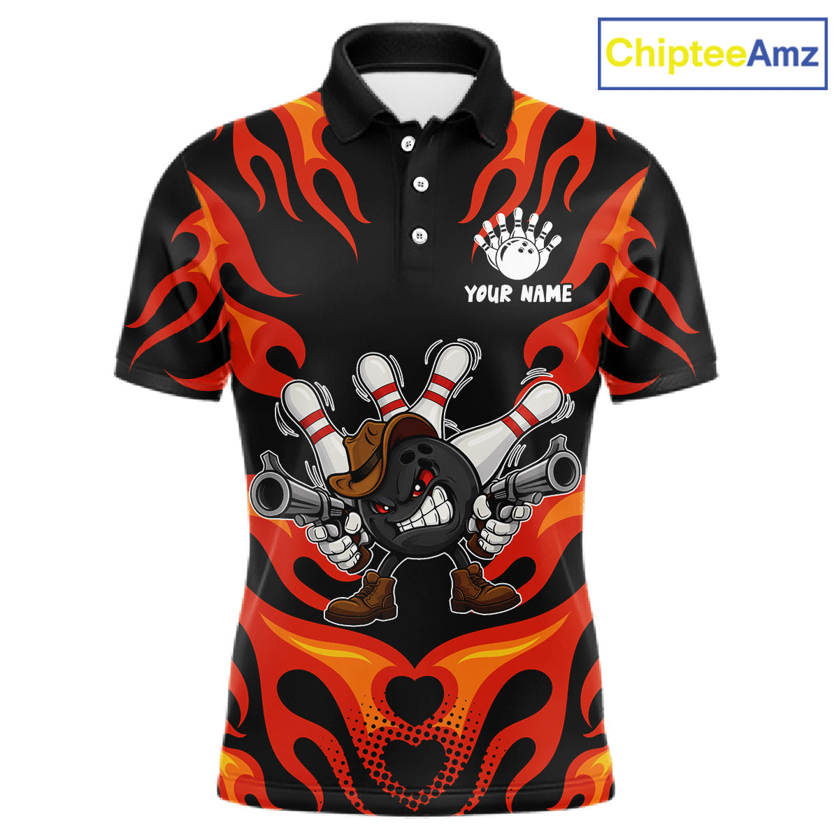 Personalized Orange Funny Flame Bowling Shirt For Men, Fire Bowling Team Jersey Polo & 1/4 Zip TDM6163