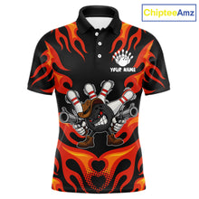 Load image into Gallery viewer, Personalized Orange Funny Flame Bowling Shirt For Men, Fire Bowling Team Jersey Polo &amp; 1/4 Zip TDM6163