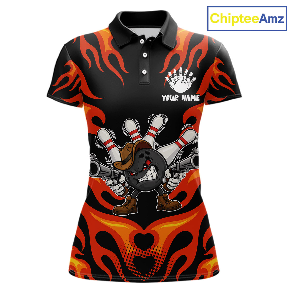 Personalized Orange Funny Flame Bowling Shirt For Women, Fire Bowling Team Jersey Polo & 1/4 Zip TDM6163