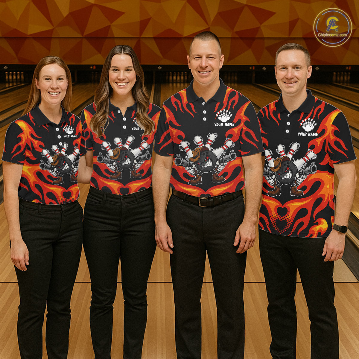 Personalized Orange Funny Flame Bowling Shirt For Men, Fire Bowling Team Jersey Polo & 1/4 Zip TDM6163