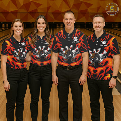 Personalized Orange Funny Flame Bowling Shirt For Men, Fire Bowling Team Jersey Polo & 1/4 Zip TDM6163