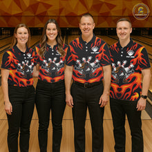 Load image into Gallery viewer, Personalized Orange Funny Flame Bowling Shirt For Men, Fire Bowling Team Jersey Polo &amp; 1/4 Zip TDM6163