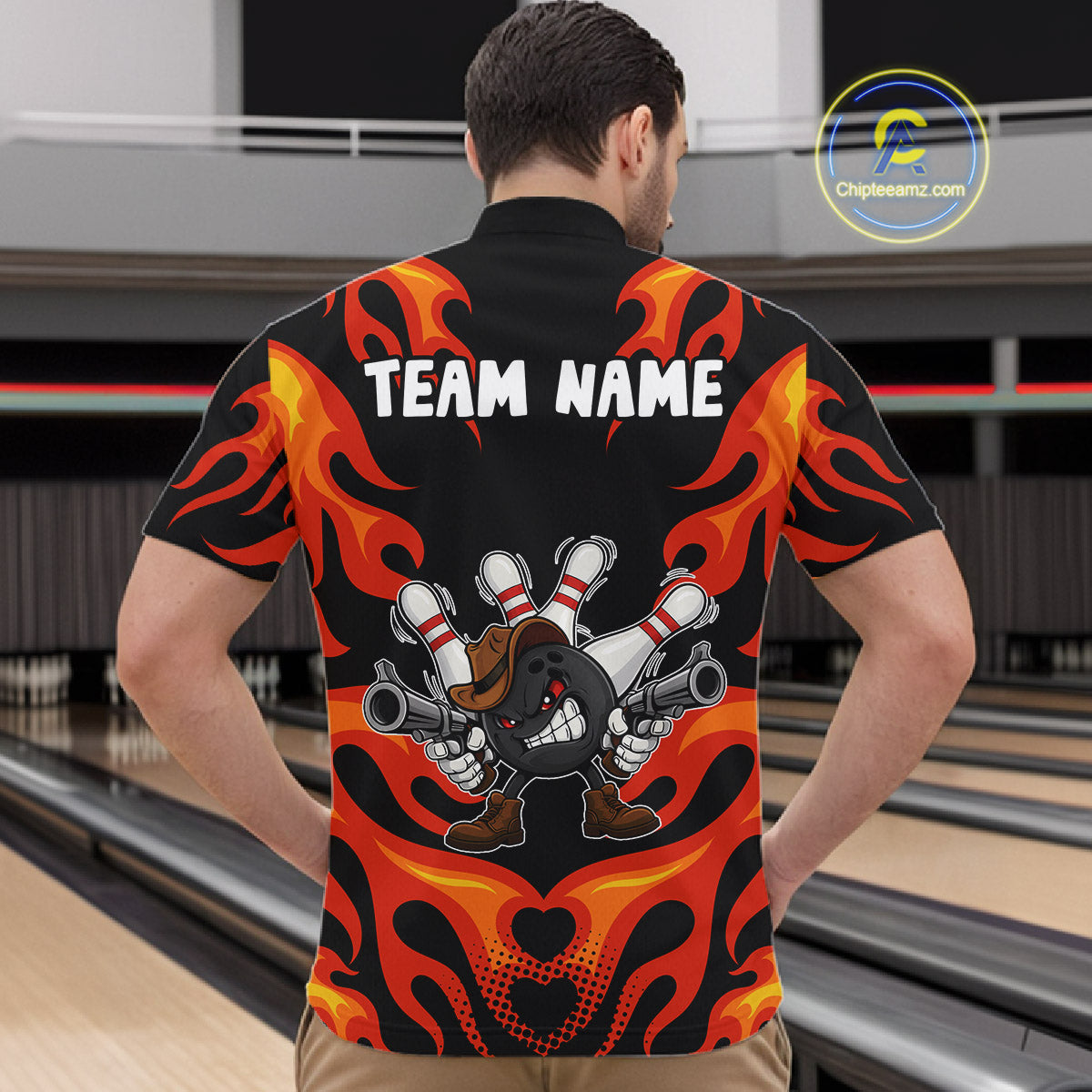 Personalized Orange Funny Flame Bowling Shirt For Men, Fire Bowling Team Jersey Polo & 1/4 Zip TDM6163