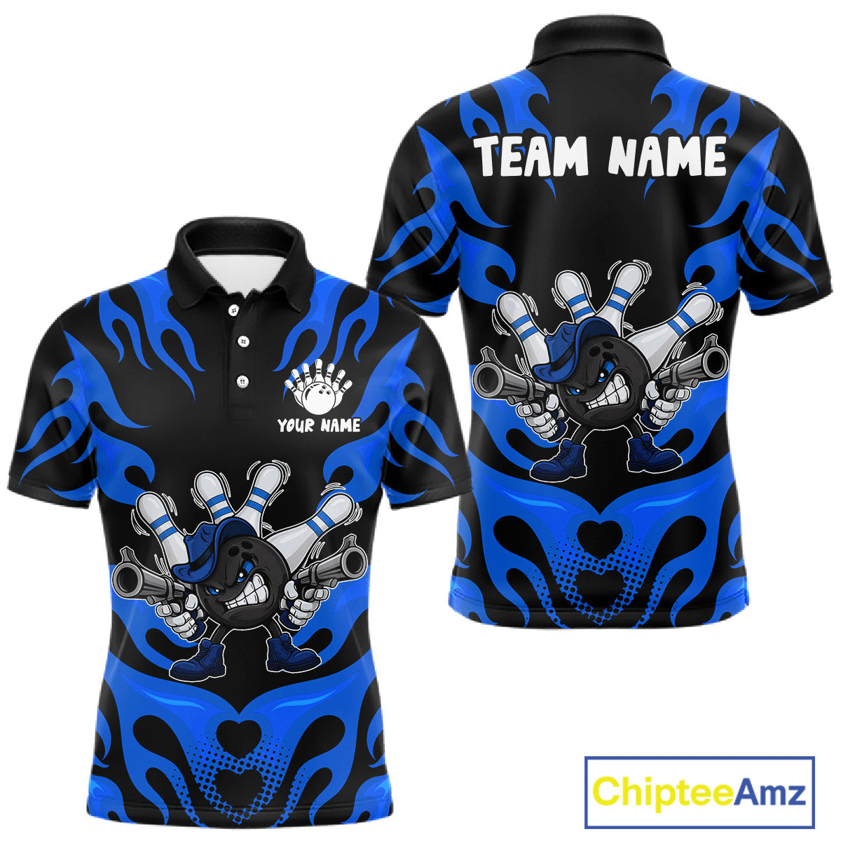 Personalized Blue Funny Flame Bowling Shirt For Men, Fire Bowling Team Jersey Polo & 1/4 Zip TDM6164
