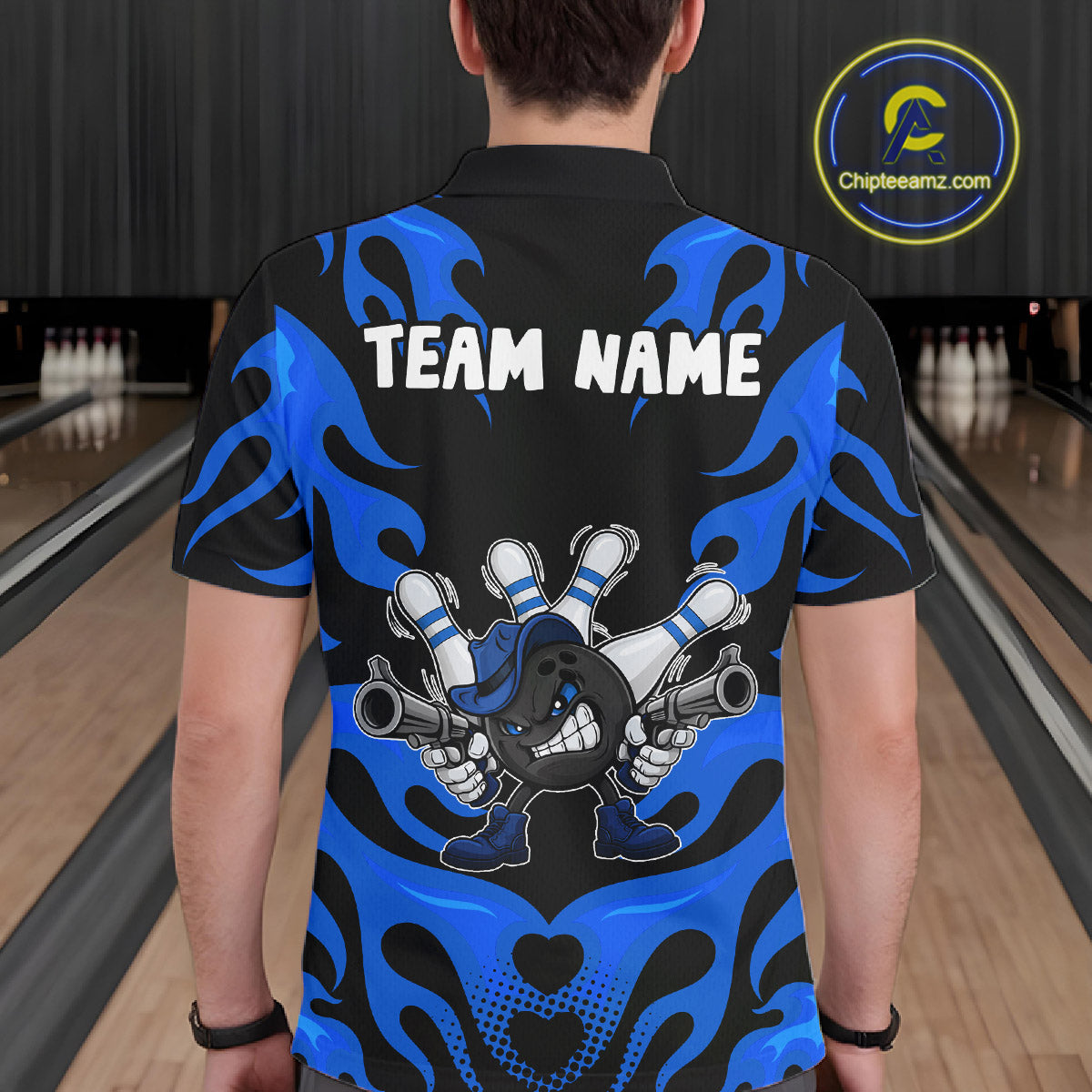 Personalized Blue Funny Flame Bowling Shirt For Men, Fire Bowling Team Jersey Polo & 1/4 Zip TDM6164