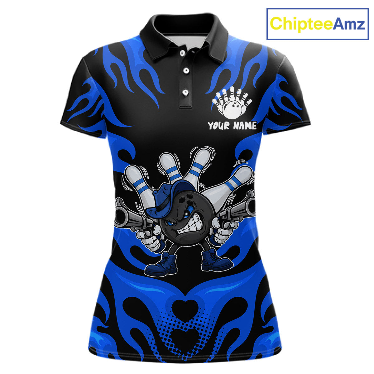 Personalized Blue Funny Flame Bowling Shirt For Women, Fire Bowling Team Jersey Polo & 1/4 Zip TDM6164