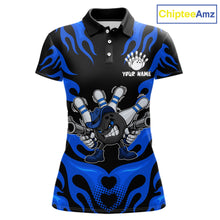 Load image into Gallery viewer, Personalized Blue Funny Flame Bowling Shirt For Women, Fire Bowling Team Jersey Polo &amp; 1/4 Zip TDM6164