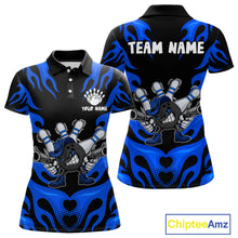Load image into Gallery viewer, Personalized Blue Funny Flame Bowling Shirt For Women, Fire Bowling Team Jersey Polo &amp; 1/4 Zip TDM6164