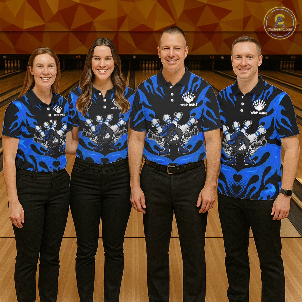 Personalized Blue Funny Flame Bowling Shirt For Men, Fire Bowling Team Jersey Polo & 1/4 Zip TDM6164