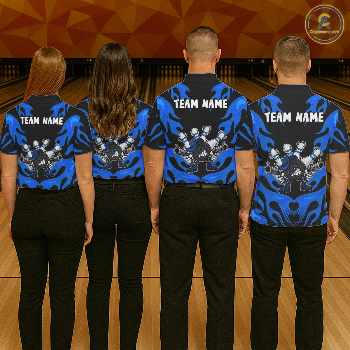 Personalized Blue Funny Flame Bowling Shirt For Men, Fire Bowling Team Jersey Polo & 1/4 Zip TDM6164