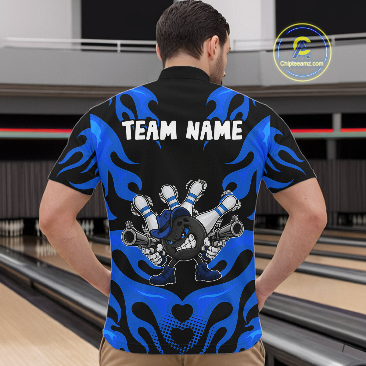 Personalized Blue Funny Flame Bowling Shirt For Men, Fire Bowling Team Jersey Polo & 1/4 Zip TDM6164