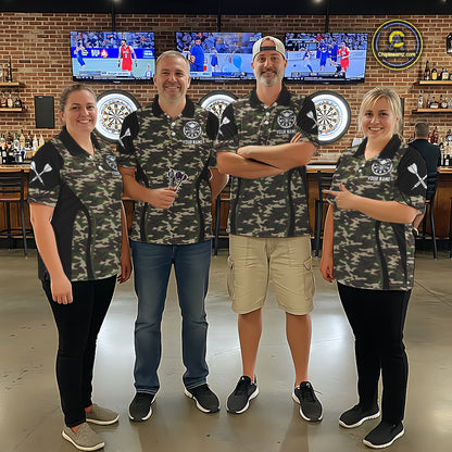 Personalized Green Camo Skull Darts Shirt For Women Custom Darts League Jersey Team Polo & 1/4 Zip TDM6402