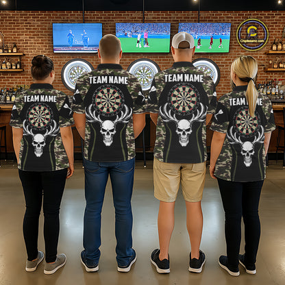 Personalized Green Camo Skull Darts Shirt For Women Custom Darts League Jersey Team Polo & 1/4 Zip TDM6402