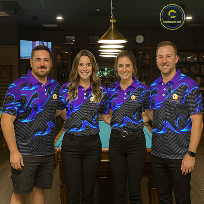 Personalized Blue Purple 9 Ball Pool Billiards Shirts For Women, Billiard Team Jersey Polo & 1/4 Zip TDM6403