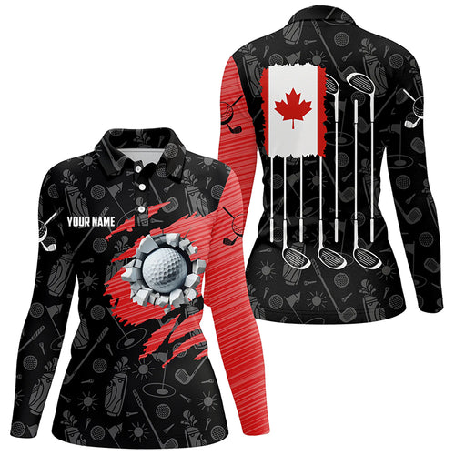 Retro Canada Flag Crack Golf Balls Custom Women Golf Polo Shirts, Patriotic Golf Shirts For Ladies TDM1890