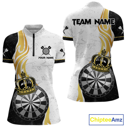 Personalized Dartboard Crown Gold Darts Shirt For Women Custom Darts Team Jersey Polo & 1/4 Zip TDM4653