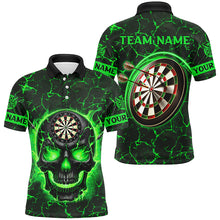 Load image into Gallery viewer, Personalized Fire Flame Skull Magma Pattern Men Darts Shirts, Dart League Shirts Team Jerseys |Blue TDM2586