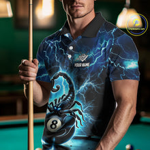 Load image into Gallery viewer, Blue Lightning Thunder Scorpion 8 Ball Pool Polo &amp; 1/4 Zip For Men Custom Billiard Team Jersey TDM4861