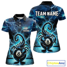 Load image into Gallery viewer, Blue Lightning Thunder Scorpion 8 Ball Pool Polo &amp; 1/4 Zip For Women Custom Billiard Team Jersey TDM4861