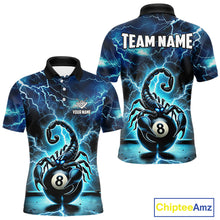 Load image into Gallery viewer, Blue Lightning Thunder Scorpion 8 Ball Pool Polo &amp; 1/4 Zip For Men Custom Billiard Team Jersey TDM4861