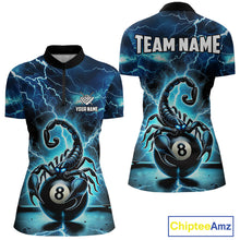 Load image into Gallery viewer, Blue Lightning Thunder Scorpion 8 Ball Pool Polo &amp; 1/4 Zip For Women Custom Billiard Team Jersey TDM4861